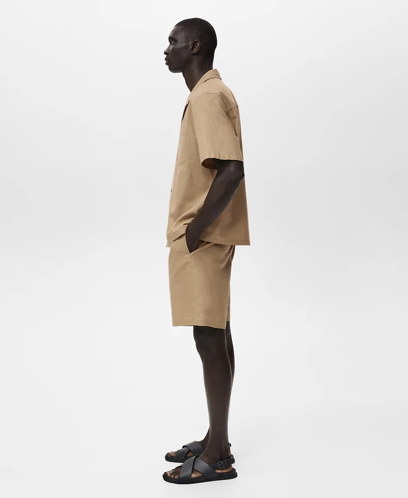 Mango Men's Bowling Collar and Pocket Linen Shirt