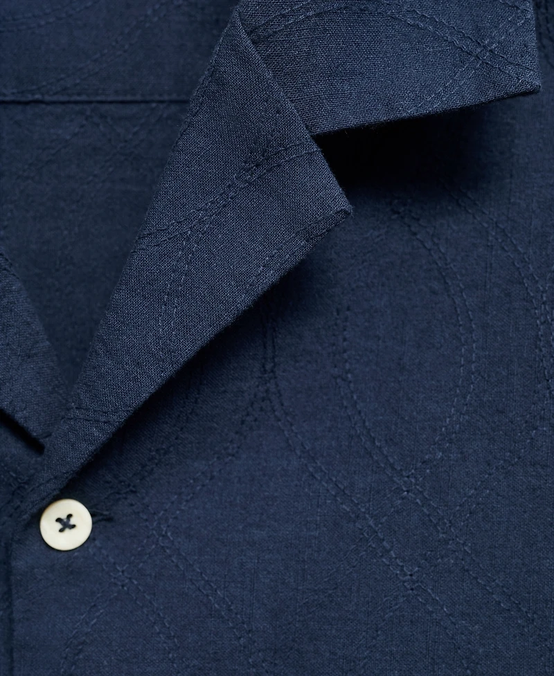 Mango Men's Embroidered Bowling Collar Shirt