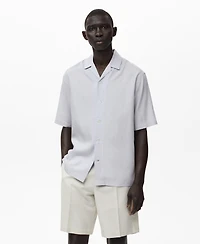 Mango Men's Lyocell-Linen Bowling-Collar Shirt