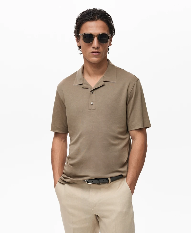 Mango Men's Bowling Collar Lyocell Polo Shirt