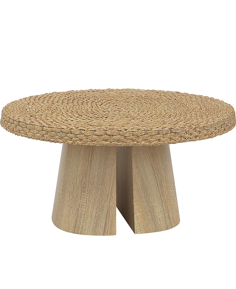 Gallerie Decor 34" Water Hyacinth Woven Top Round Coffee Table