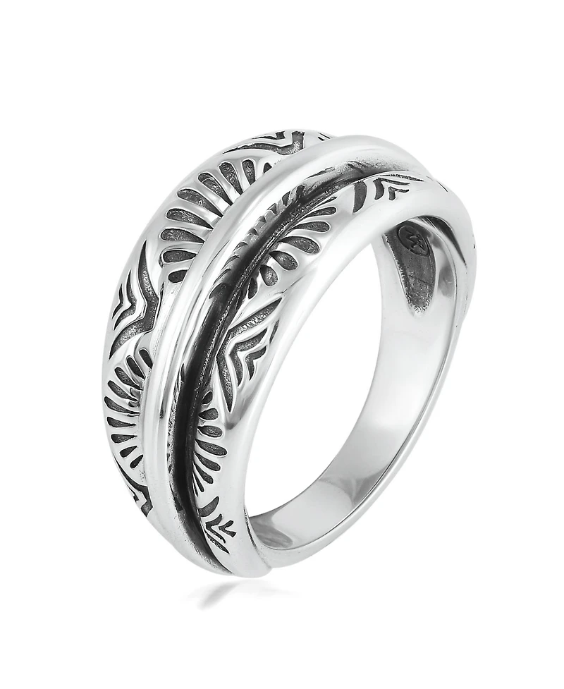 American West Jewelry Sterling Silver Etched Fan Tapered Ring