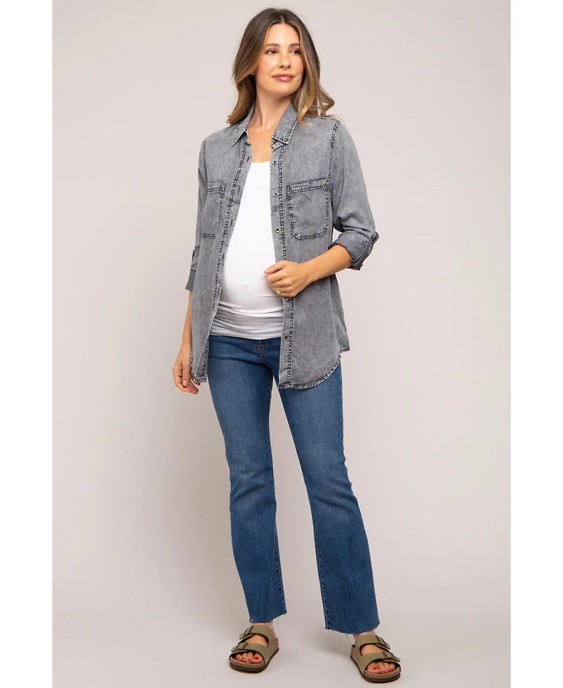 Pinkblush Maternity Charcoal Chambray Rolled Cuff Shirt