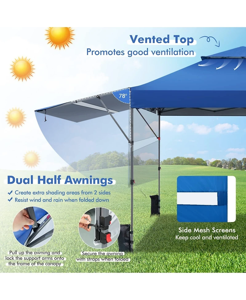 10 x 17.6 Feet Outdoor Instant Pop-up Canopy Tent with Dual Half Awnings