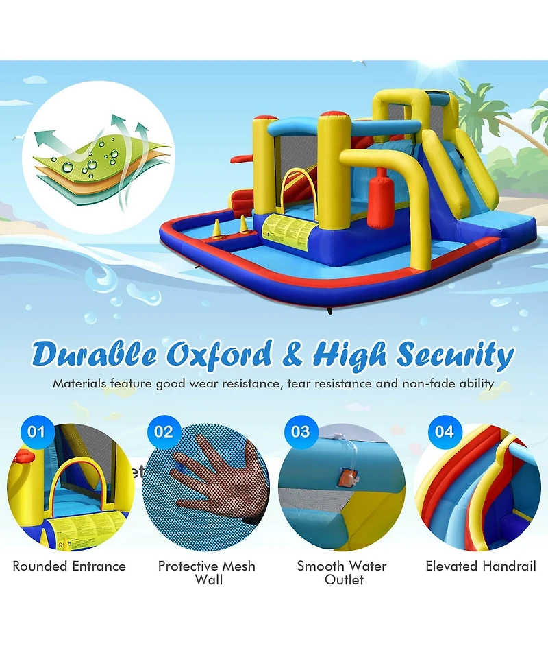 Gymax 7-in-1 Inflatable Water Slide Water Park Kids Bounce Castle With 680W Air Blower