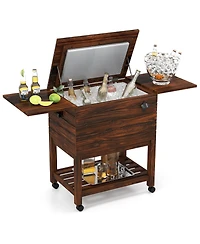 Mecale 54 Quart Wooden Cooler Cart for Patio Rolling Ice Chest with Shelves