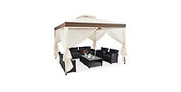 10 x 10 Feet Patio Canopy Gazebo with Neting and Double Tiered Roof