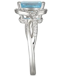 Blue Topaz (2-5/8 ct. t.w.) & Diamond (1/4 ct. t.w.) Halo Twist Ring in 14k White Gold