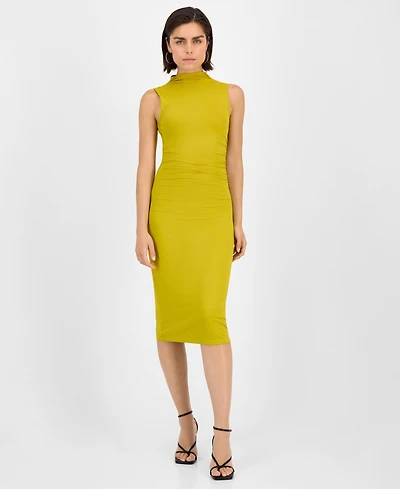 Bar Iii Women's Ruched Mock-Neck Sleeveless Midi Dress, Exclusively at Macy's