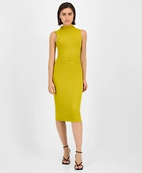 Bar Iii Women's Ruched Mock-Neck Sleeveless Midi Dress, Exclusively at Macy's