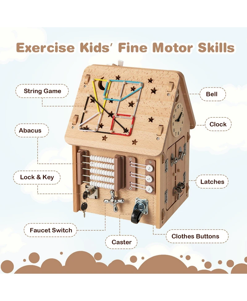 Multi-purpose Busy House with Sensory Games and Interior Storage Space