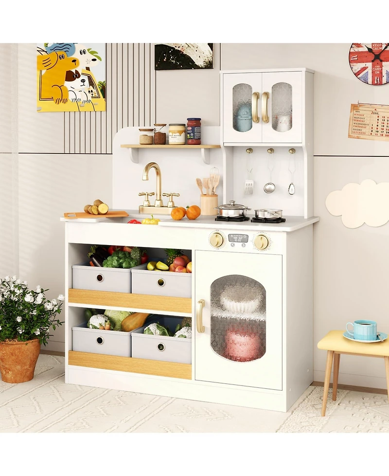Kids Kitchen Playset with Cooking Accessories and Toy Cuttable Veggies