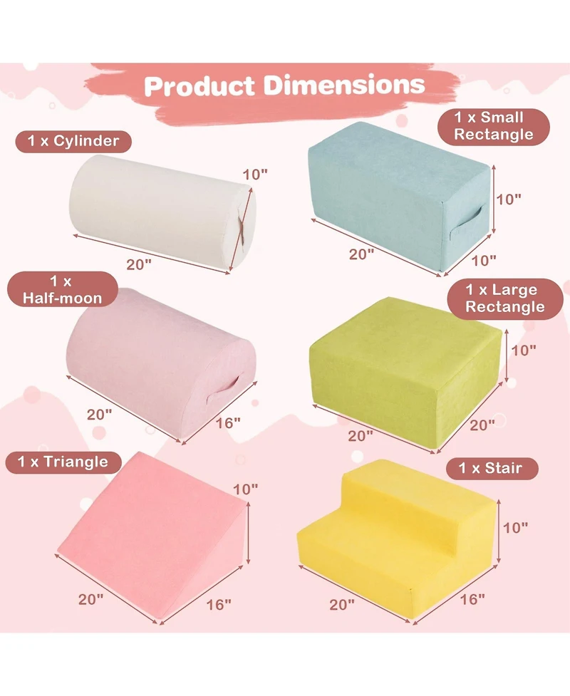 Mecale 6-Piece Baby Climbing Blocks with 30D High-Density Foam and Carrying Handles