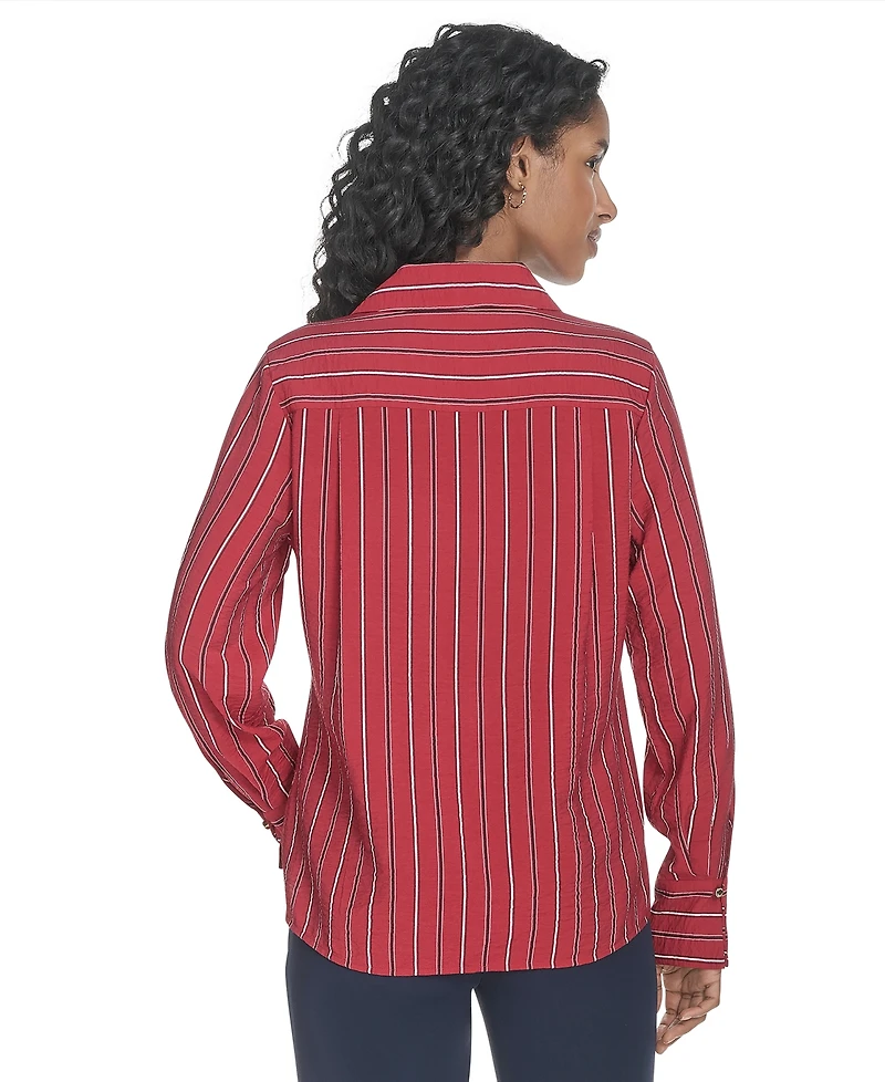 Tommy Hilfiger Women's Striped Long-Sleeve Popover Top