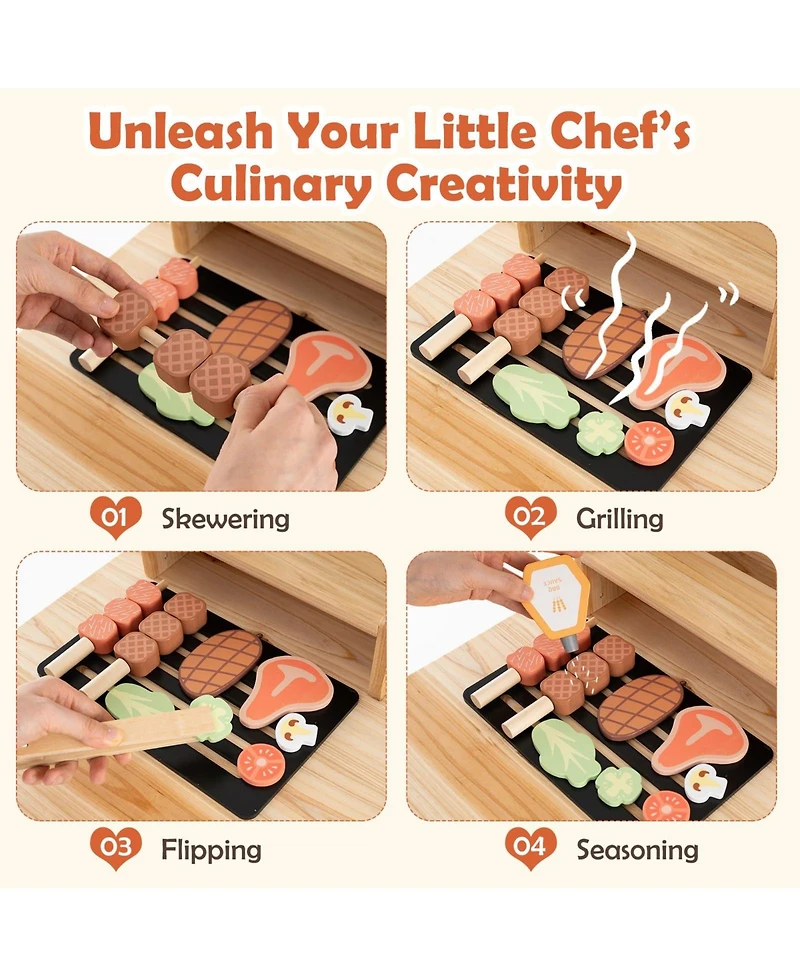 Wooden Barbecue Grill Playset with Chalkboard and Sink and Cabinet