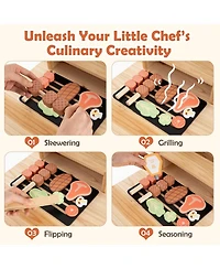 Wooden Barbecue Grill Playset with Chalkboard and Sink and Cabinet
