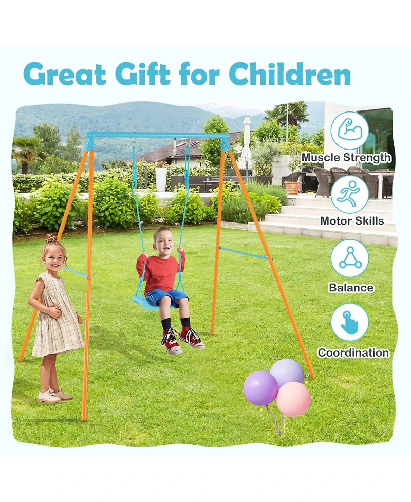 Outdoor Heavy Duty Metal Toddler Swing Set with Stand
