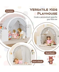 Mecale Wooden Kids Play Tent with Curtain Shades and 8 Cubbies