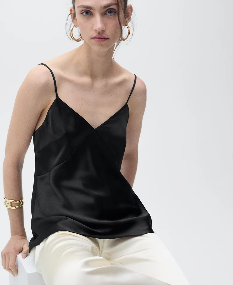 Mango Women's V-Neck Satin Top