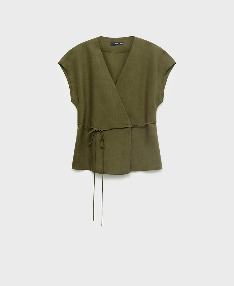 Mango Women's Linen-Blend Wrap Top