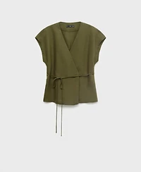 Mango Women's Linen-Blend Wrap Top