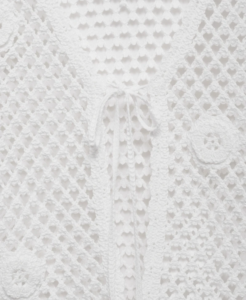 Mango Women's Bow Closure Crochet Cardigan