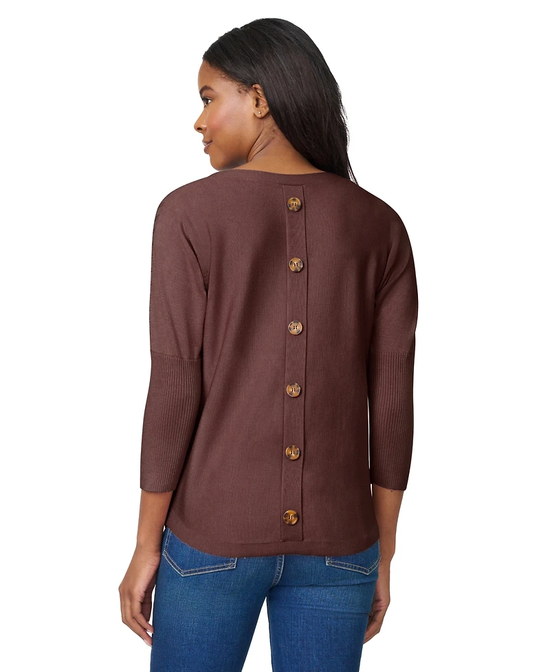 Melissa Paige Women's Boatneck Button-Back Dolman-Sleeve Sweater