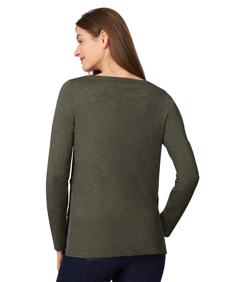 Melissa Paige Women's Contrast-Trim Side-Button Tunic Sweater