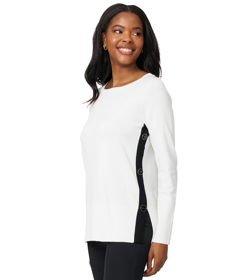 Melissa Paige Women's Contrast-Trim Side-Button Tunic Sweater