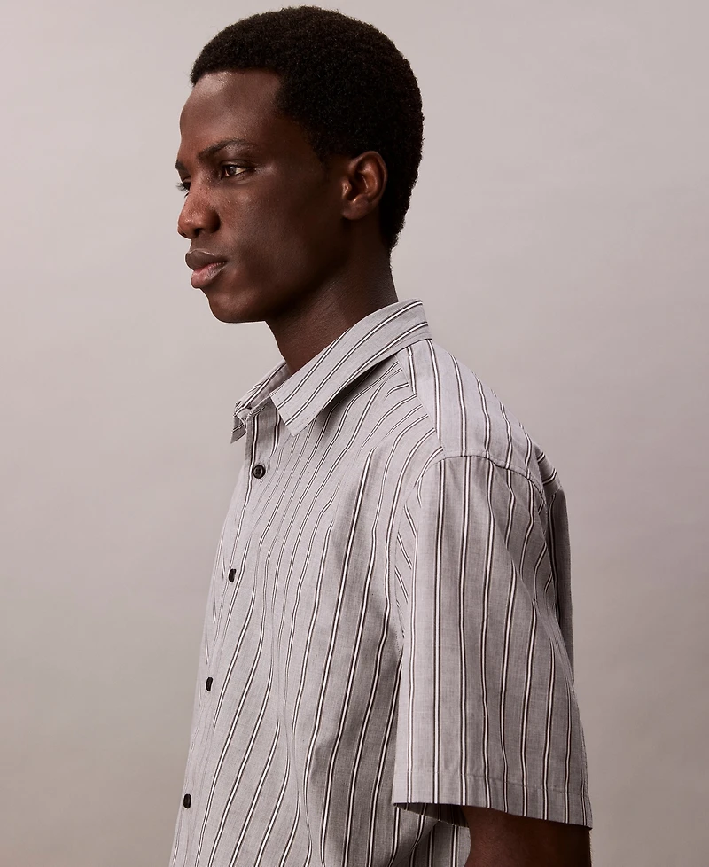 Calvin Klein Men's Cotton Striped Textured Short-Sleeve Shirt