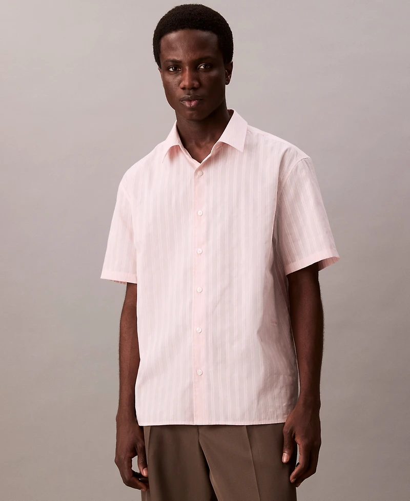 Calvin Klein Men's Cotton Striped Textured Short-Sleeve Shirt