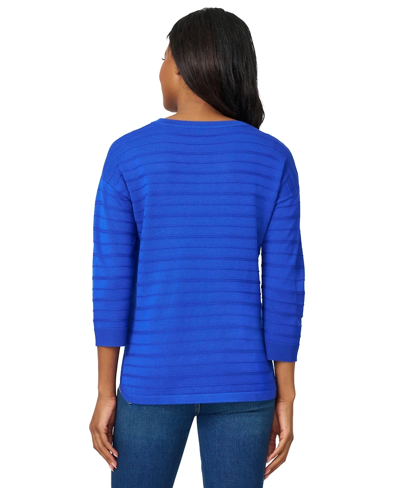 Melissa Paige Women's Ottoman-Rib Crewneck 3/4-Sleeve Sweater