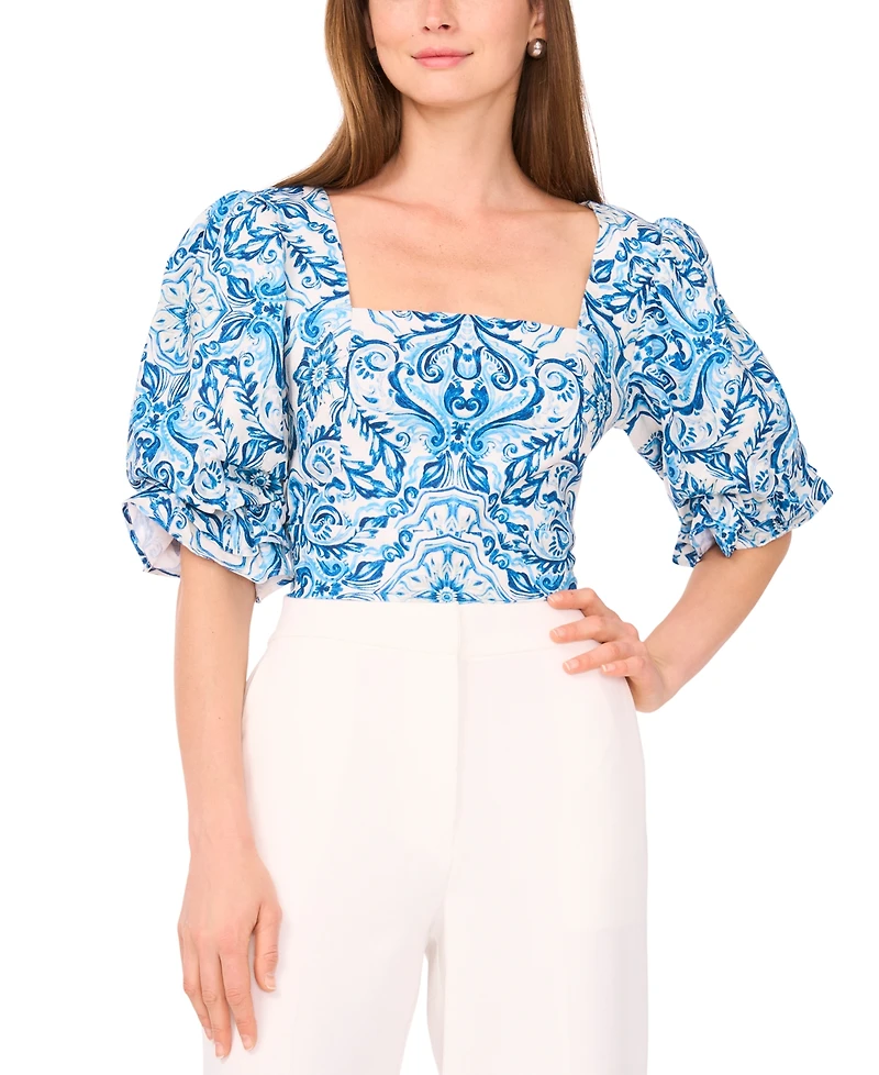 Parker Women's The Lona Printed Blouson-Sleeve Blouse