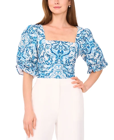 Parker Women's The Lona Printed Blouson-Sleeve Blouse