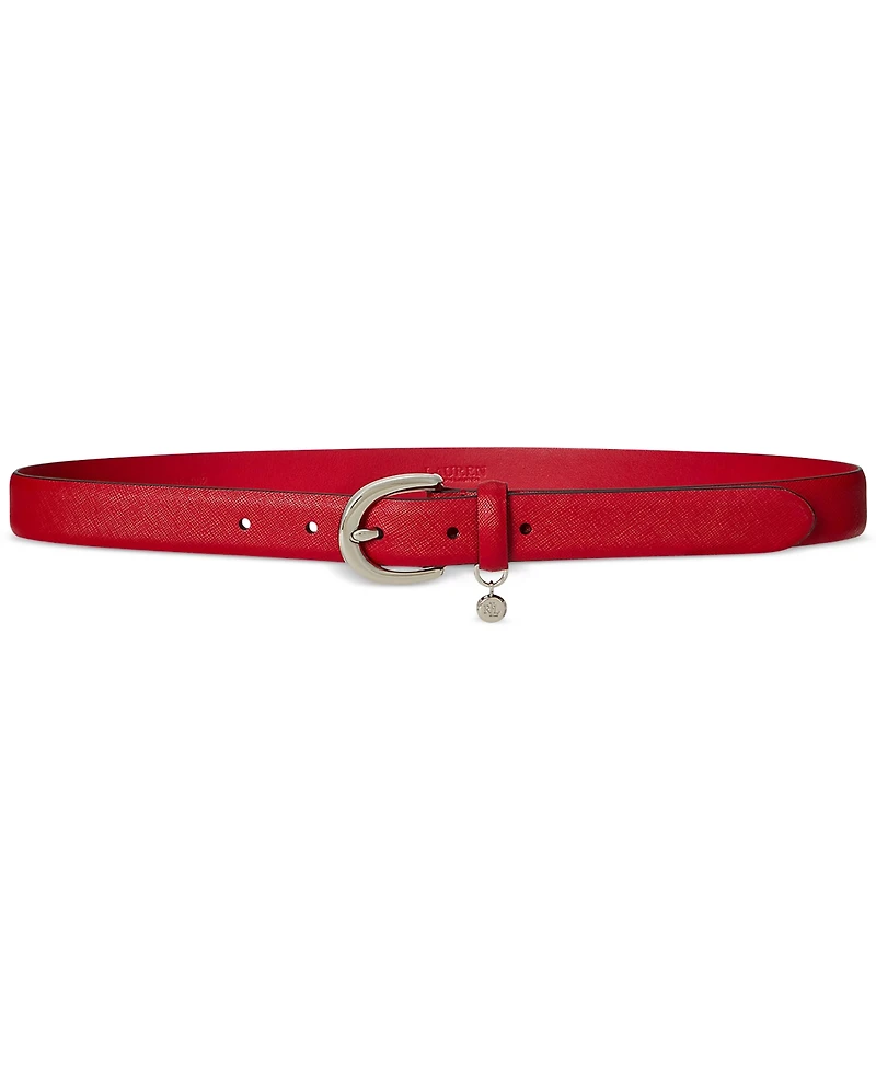 Lauren Ralph Logo Charm Crosshatch Leather Belt