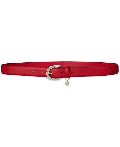 Lauren Ralph Logo Charm Crosshatch Leather Belt