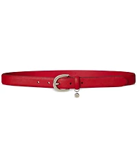 Lauren Ralph Logo Charm Crosshatch Leather Belt