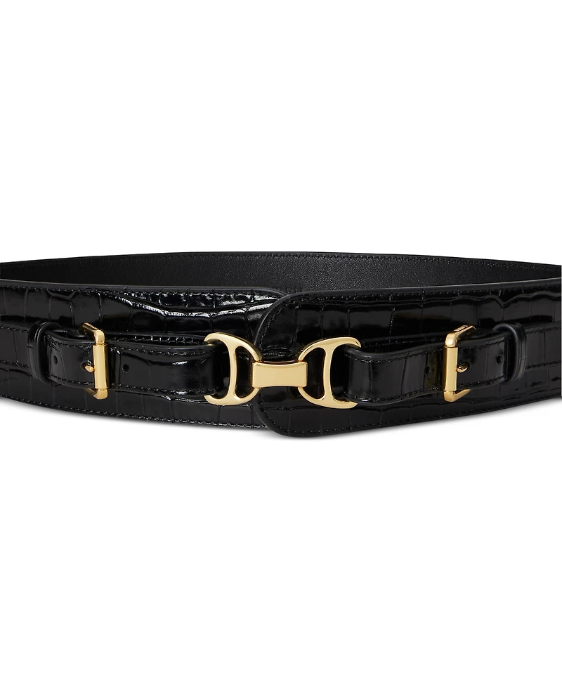 Lauren Ralph Women's Equestrian Croc-Embossed Leather Belt
