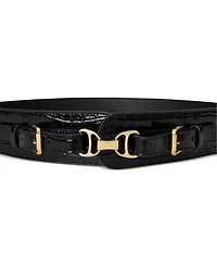 Lauren Ralph Women's Equestrian Croc-Embossed Leather Belt