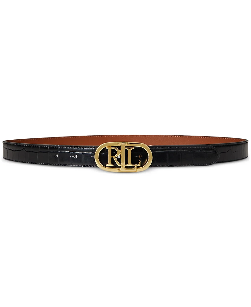Lauren Ralph Lauren Logo Reversible Embossed Leather Skinny Belt