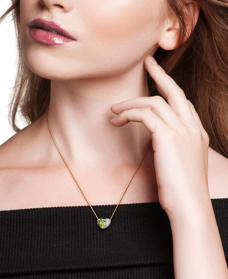 Peridot (1-5/8 ct. t.w.) & Diamond (1/6 ct. t.w.) Heart 18" Pendant Necklace in 10k Yellow Gold