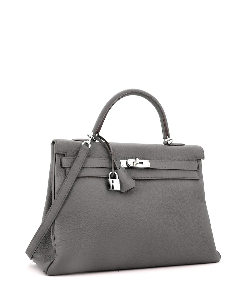 Pre-Owned Hermes Kelly 35 Handbag Grey Togo with Palladium Hardware