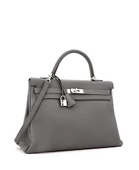 Pre-Owned Hermes Kelly 35 Handbag Grey Togo with Palladium Hardware