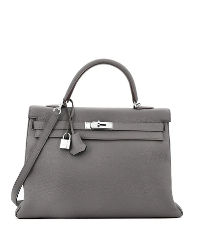 Pre-Owned Hermes Kelly 35 Handbag Grey Togo with Palladium Hardware