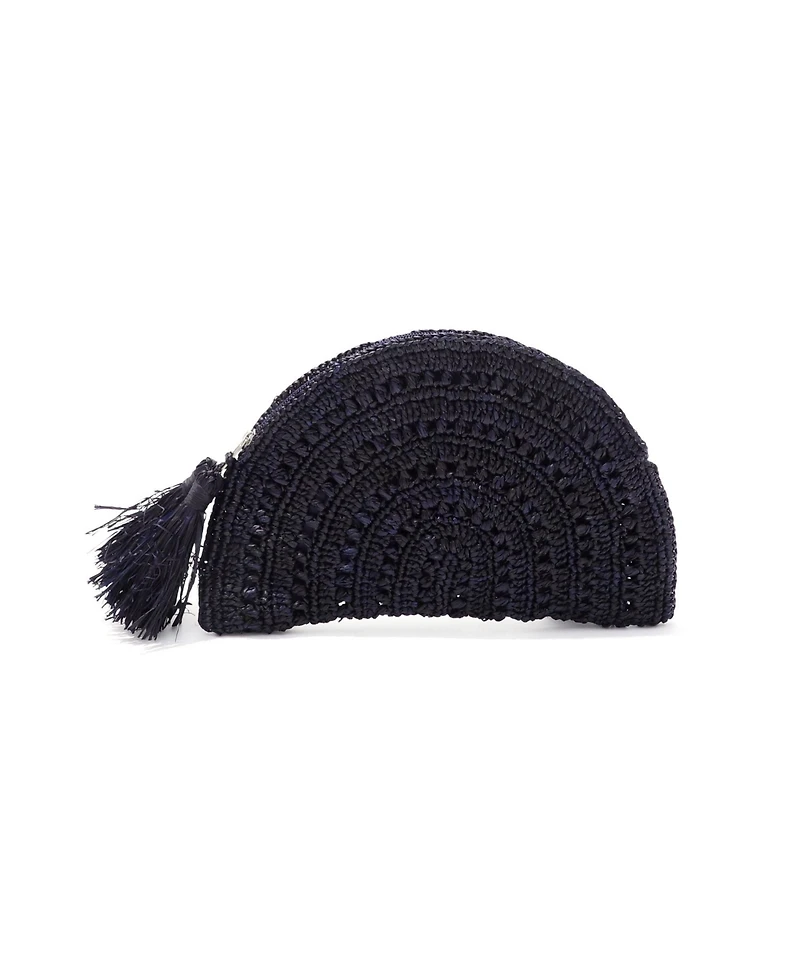 Adornia Navy Raffia Moon Clutch