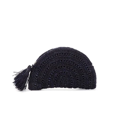 Adornia Navy Raffia Moon Clutch
