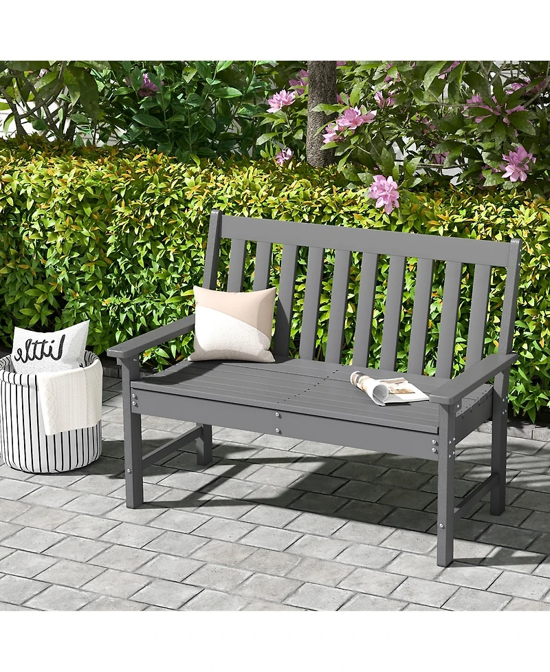 Gymax Garden Bench All-Weather Hdpe 2-Person Outdoor Bench for Front Porch Backyard