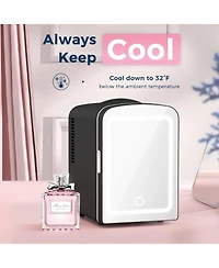 Cowsar Makeup Compact Refrigerator With Mirror, 4L Mini Fridge for Bedroom, Car, Office & Dorm, Portable Small Cooler for Cosmetics