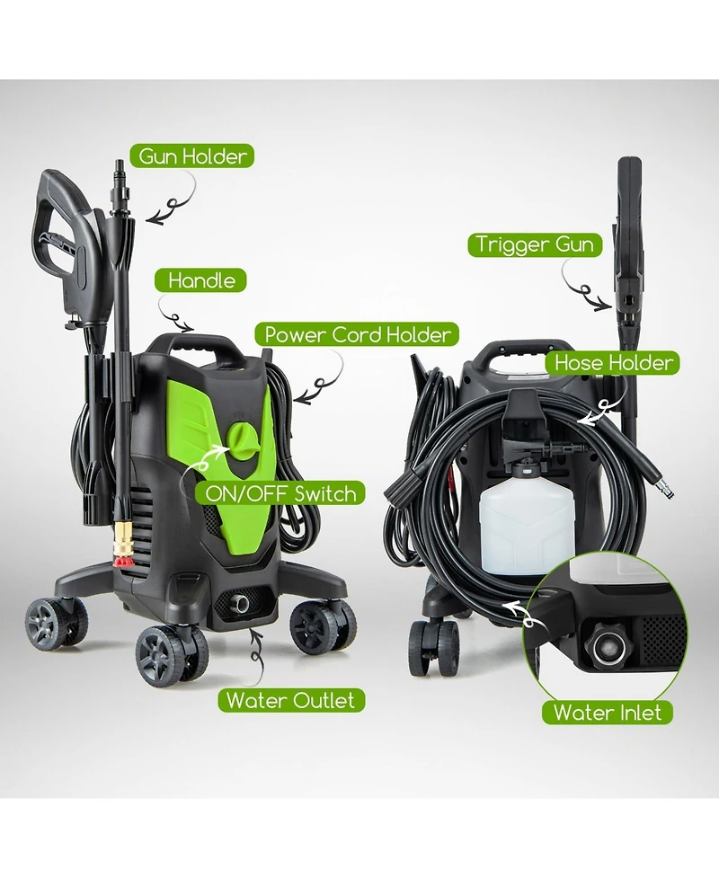 2400 Psi Electric Pressure Washer with 4 Universal Wheels