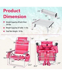 Gouun 2 Packs 5-Position Outdoor Folding Backpack Beach Table Chair Reclining Chair Set